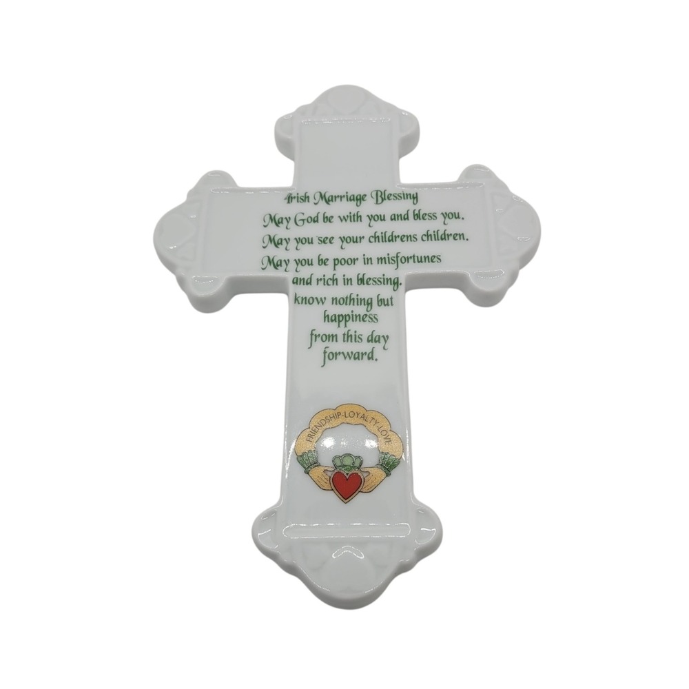 Irish Marriage Blessing Ceramic Wall Cross Claddagh Wedding Anniversary Gift